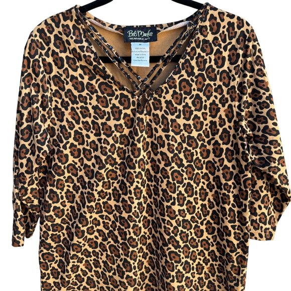 Bob Mackie Wearable Art Vintage Womens Leopard Print Sequin V Neck Knit Blouse M - Picture 3 of 9